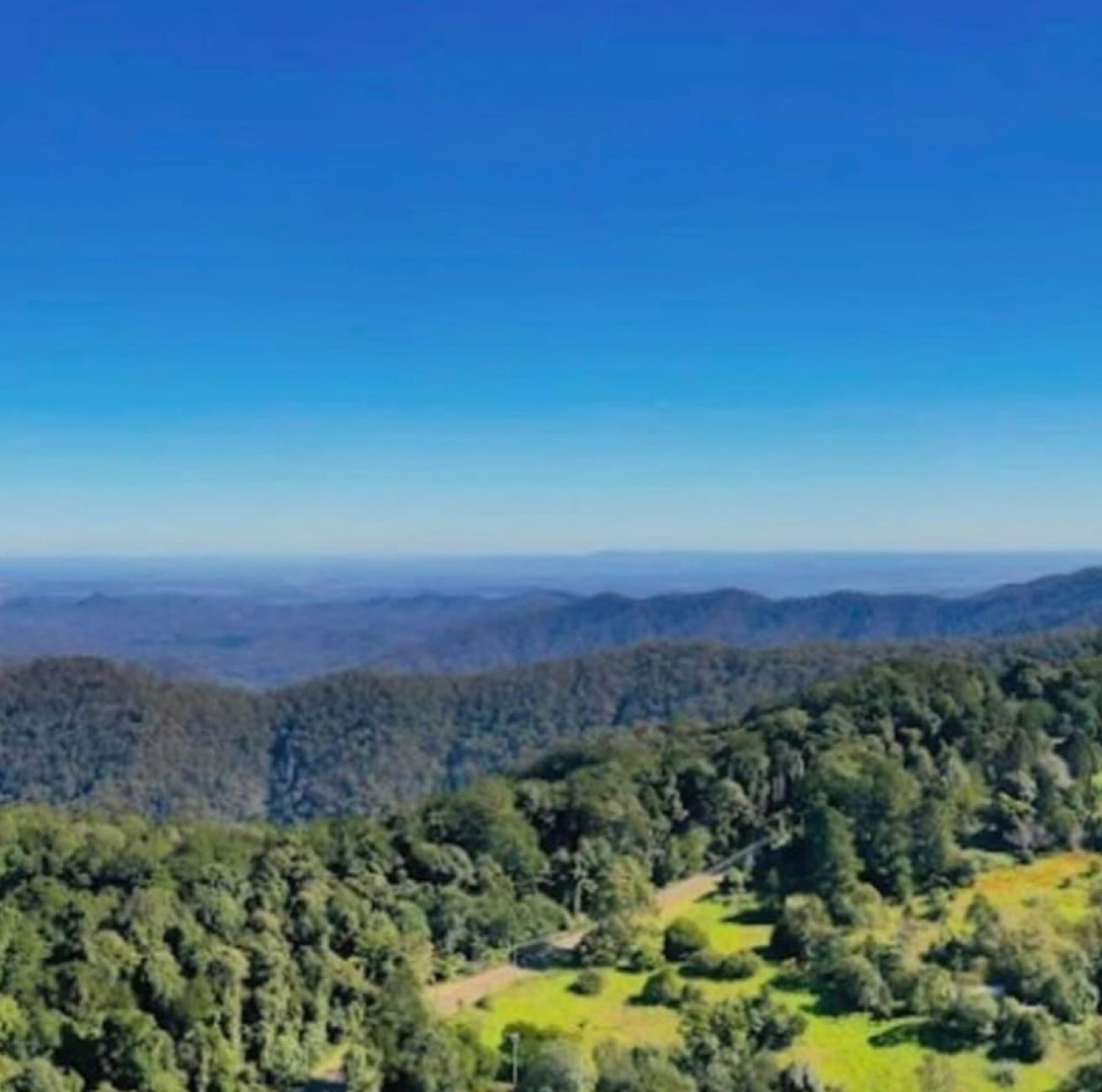 Panorama across the holding toward distant ranges