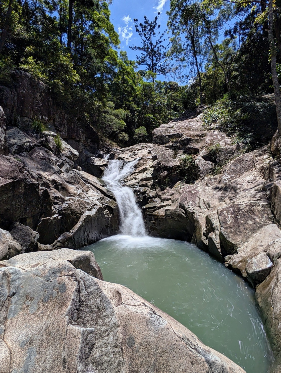 A spring-fed waterfall and rockpool on the Mount Glorious property