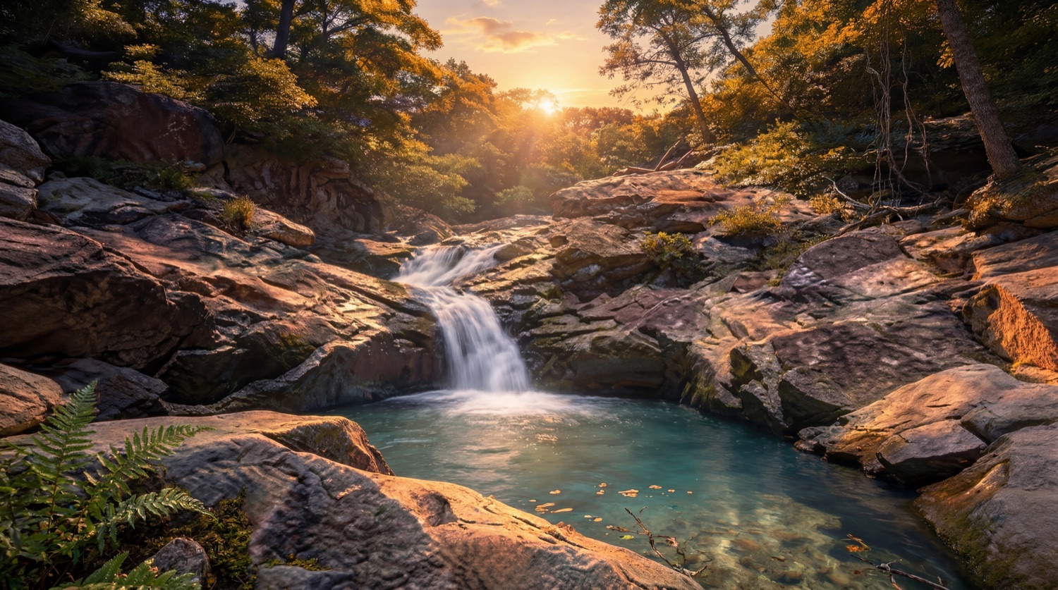 Cascading creek and rockpool through the rainforest